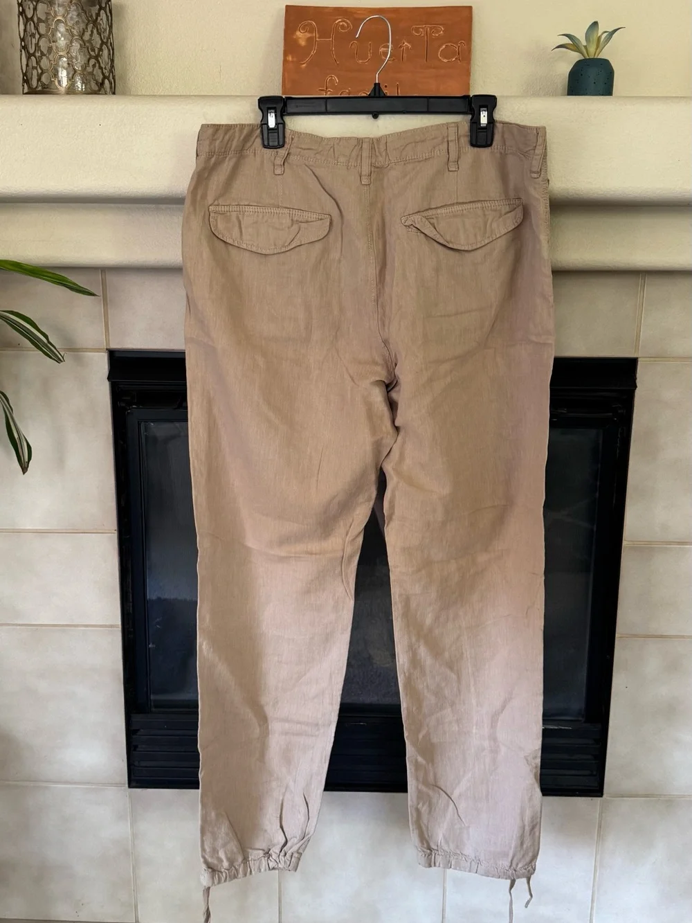 H&M L.O.G.G. Men’s Linen Blend Drawstring Pants Beige Regular Fit Size 36
